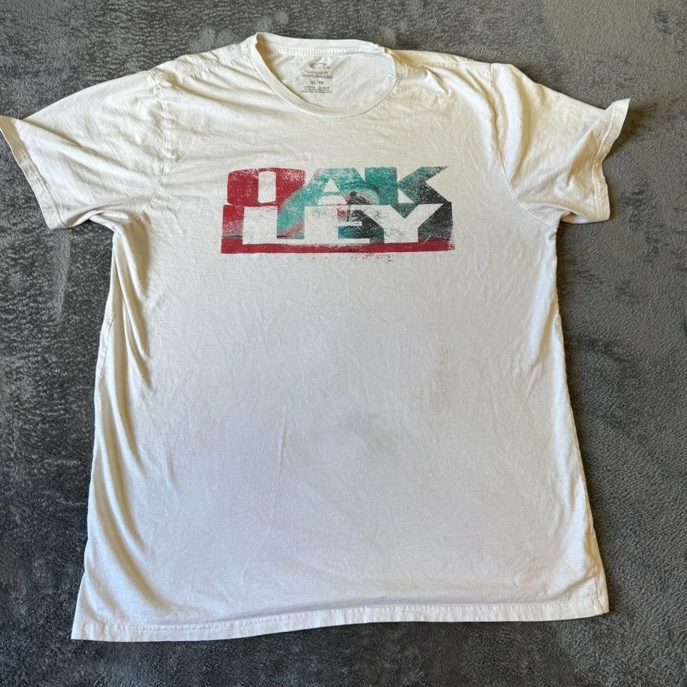 Oakley‎ Mens Graphic Logo T-Shirt White Regular Fit Short Sleeve XL RN96548